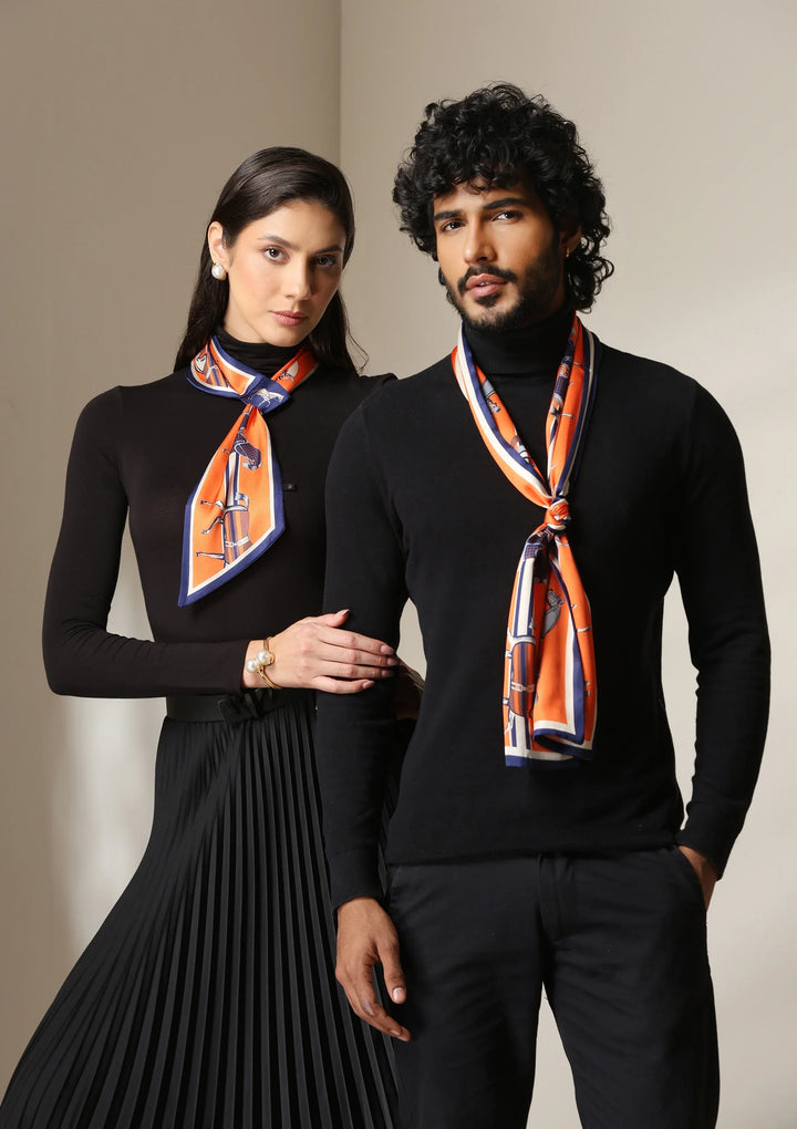Equestrian Orange Silk Scarf set | SHOBITAM