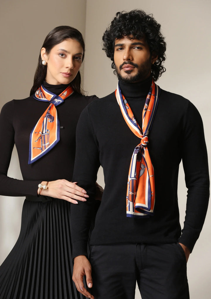 Equestrian Orange Silk Scarf set | SHOBITAM
