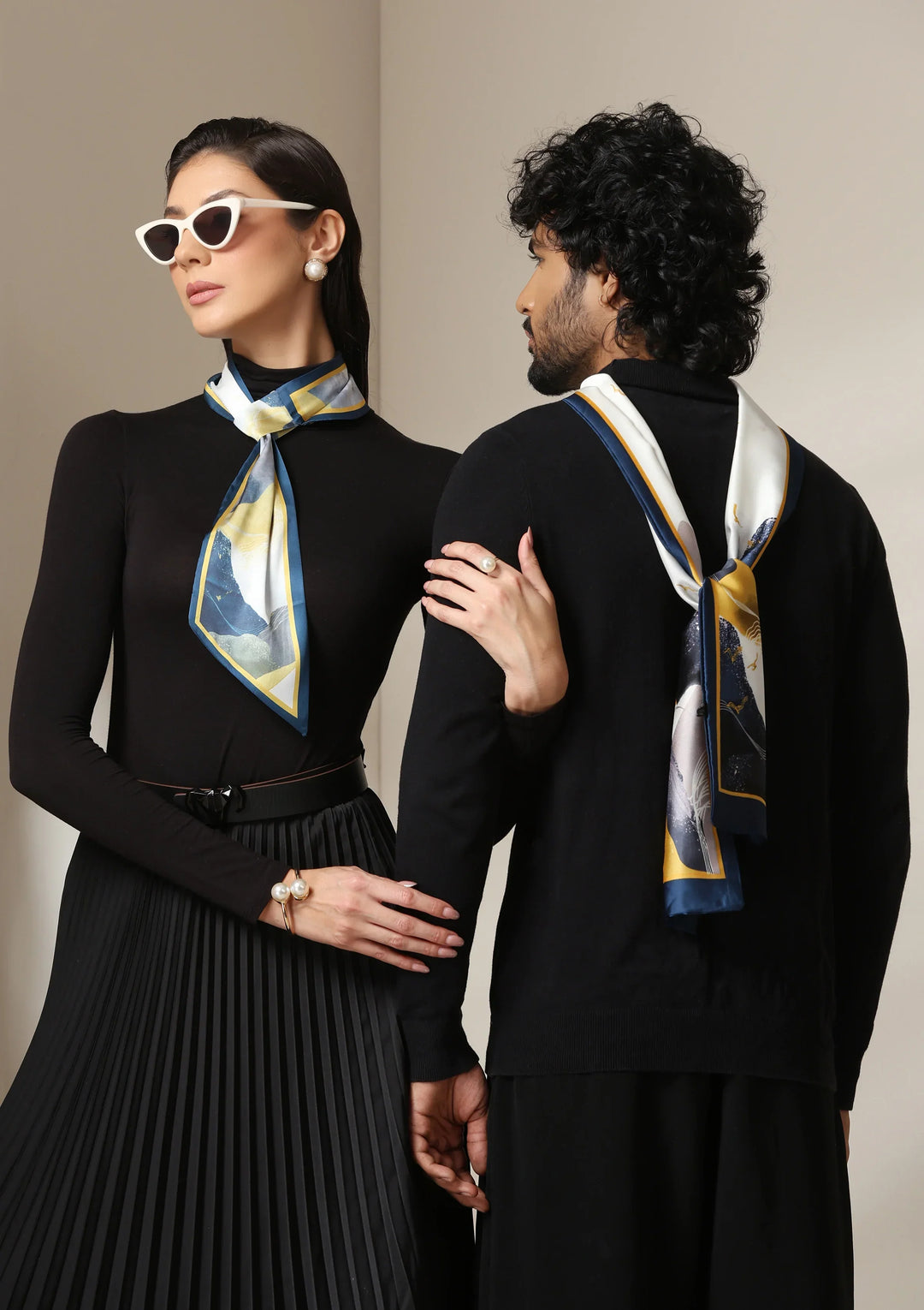 Midnight Peaks Silk Dusal ScarfSet | SHOBITAM