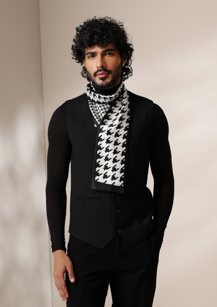 Monochrome Houndstooth silk Scarf set | SHOBITAM