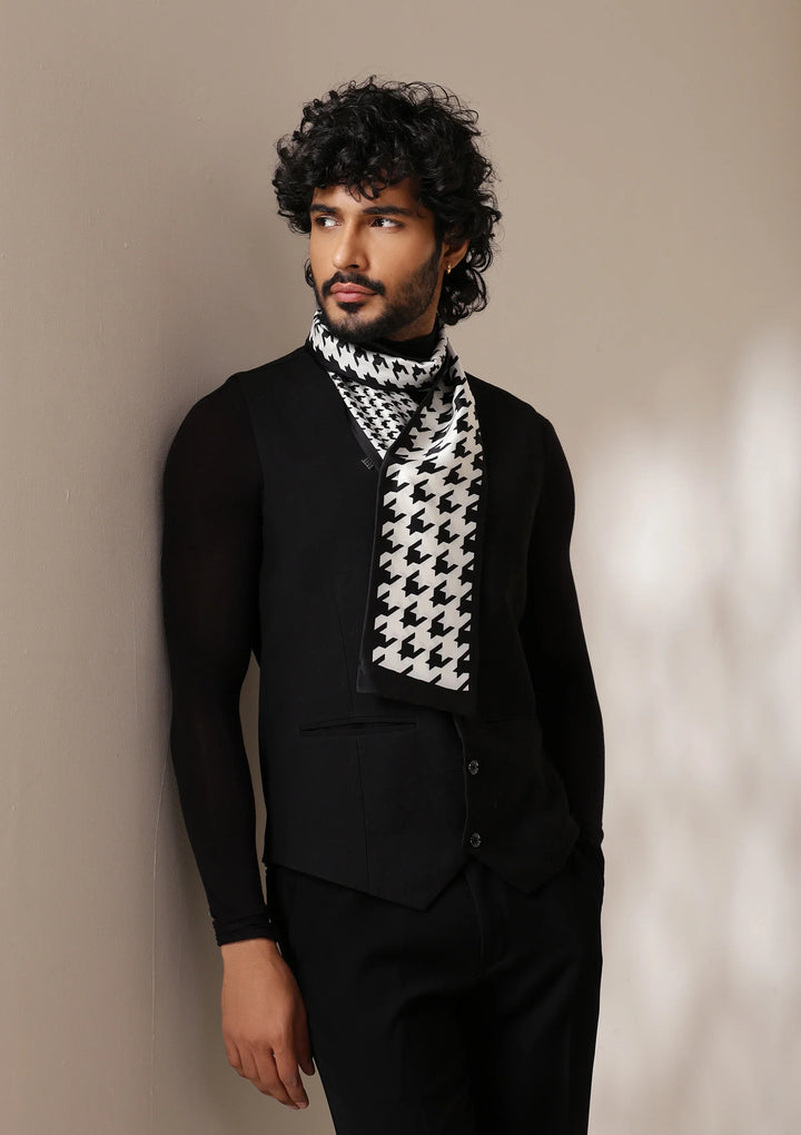 Monochrome Houndstooth silk Scarf set | SHOBITAM