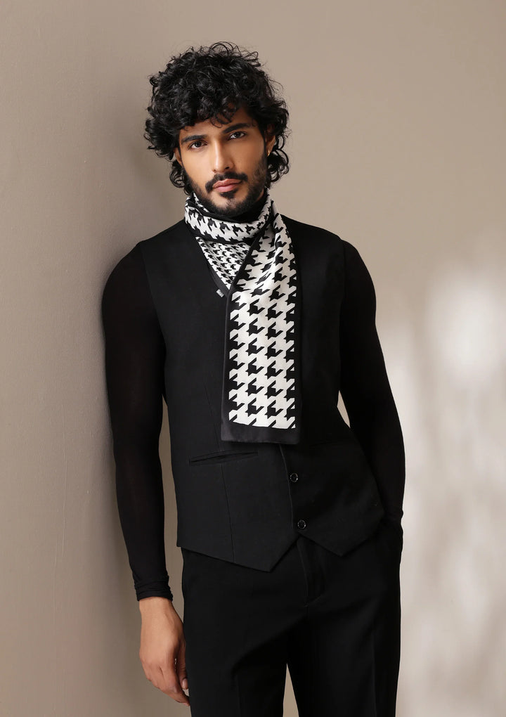 Monochrome Houndstooth silk Scarf set | SHOBITAM