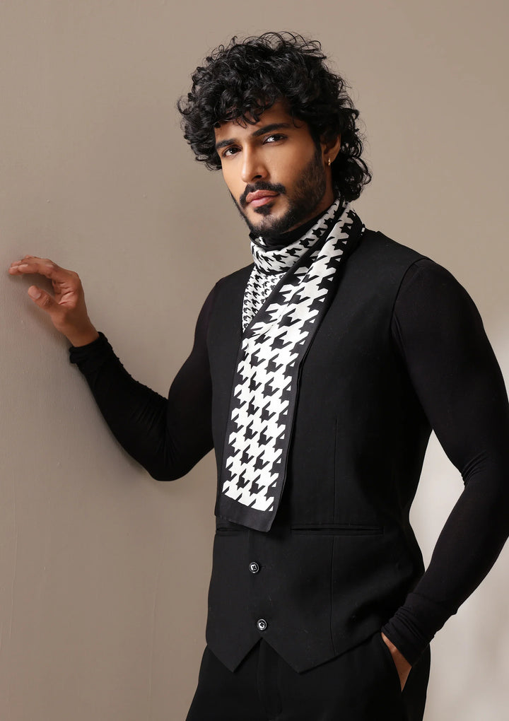 Monochrome Houndstooth silk Scarf set | SHOBITAM