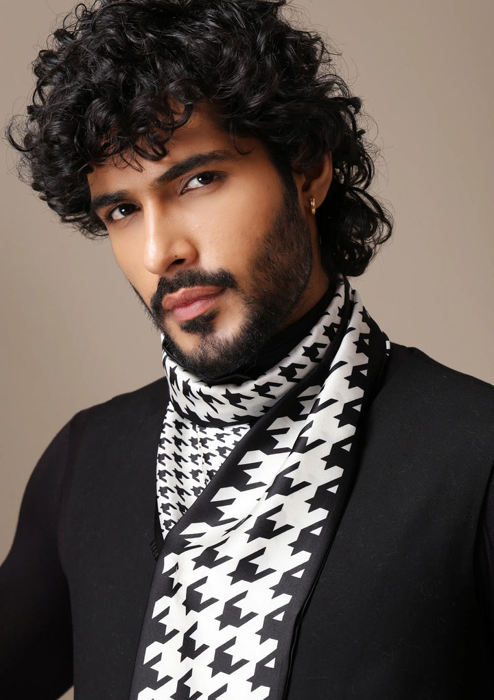 Monochrome Houndstooth silk Scarf set | SHOBITAM