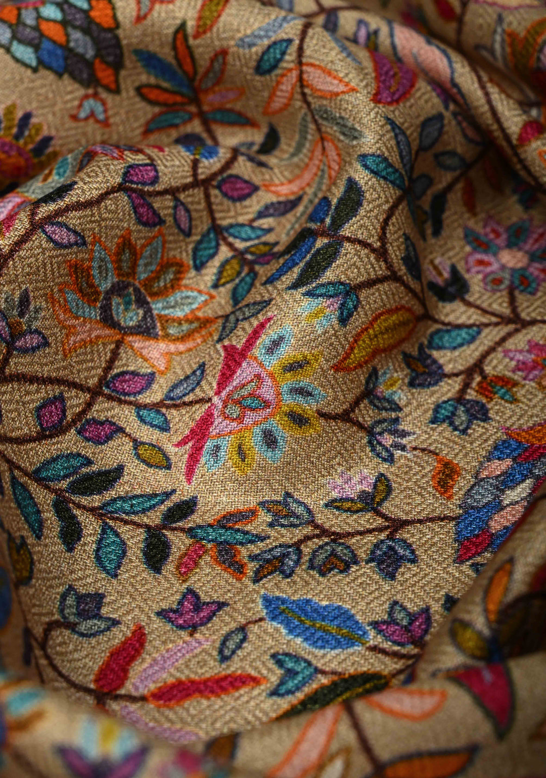 Beige Pashmina Shawl for Men & Women with Meenakari Floral Jaal Size 30 x 76