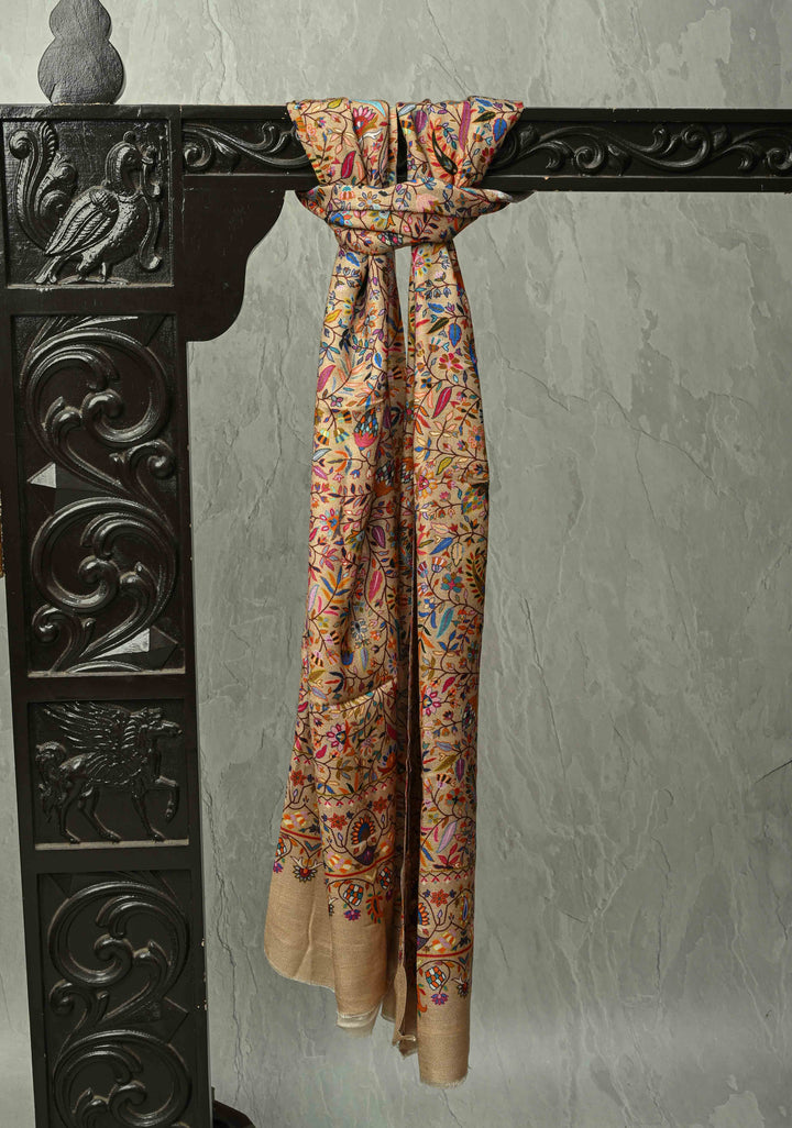 His & Her Kora Color Floral Meenakari Jaal Stole & Dusty Pink Cashmere Fine Wool Stole Size 30 x 83 - Luxury Anniversary, Wedding & Return Gift Size 30 x 80