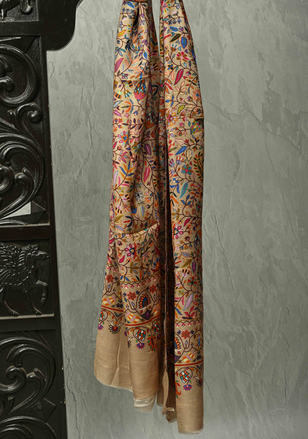 His & Her Kora Color Floral Meenakari Jaal Stole & Dusty Pink Cashmere Fine Wool Stole Size 30 x 83 - Luxury Anniversary, Wedding & Return Gift Size 30 x 80