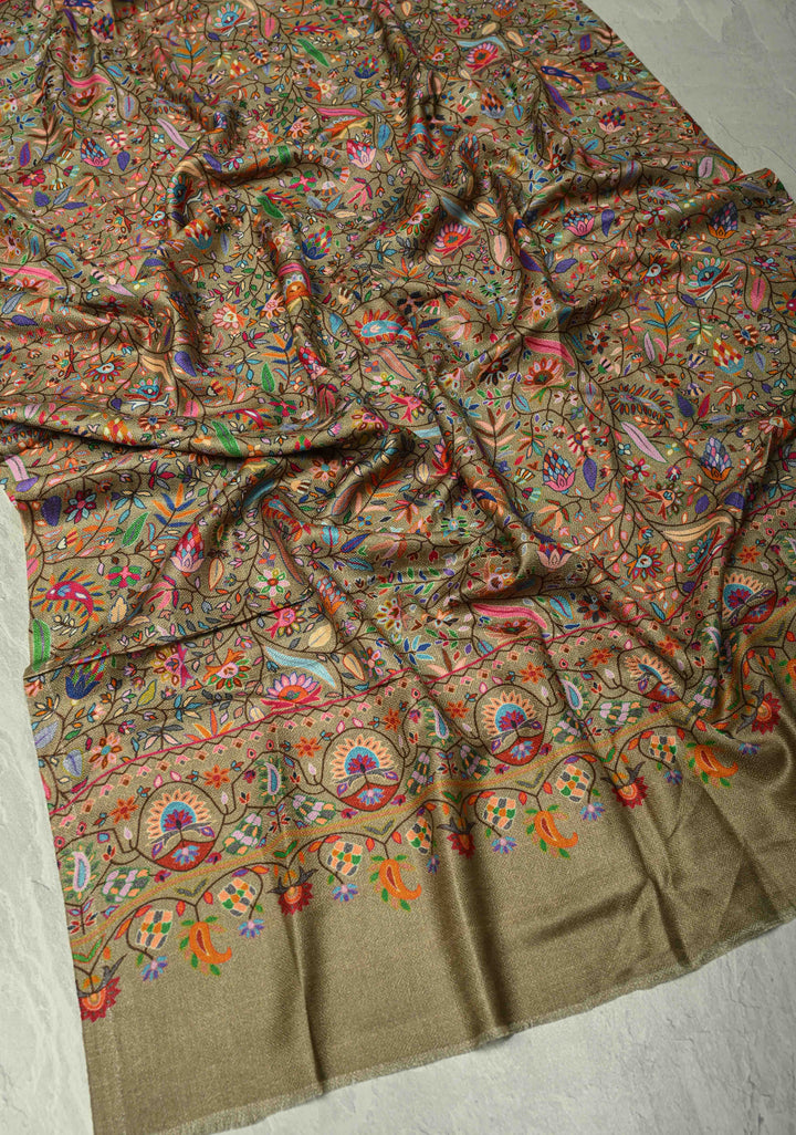 His & Her Dark Sage Green Floral Meenakari Jaal Stole & Sage Green Cashmere Fine Stole  Luxury Anniversary, Wedding & Return Gift Size 30 x 80