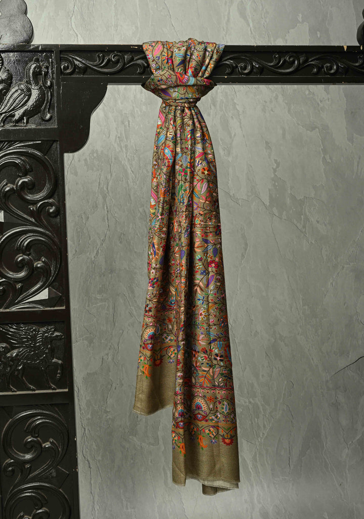 His & Her Dark Sage Green Floral Meenakari Jaal Stole & Sage Green Cashmere Fine Stole  Luxury Anniversary, Wedding & Return Gift Size 30 x 80