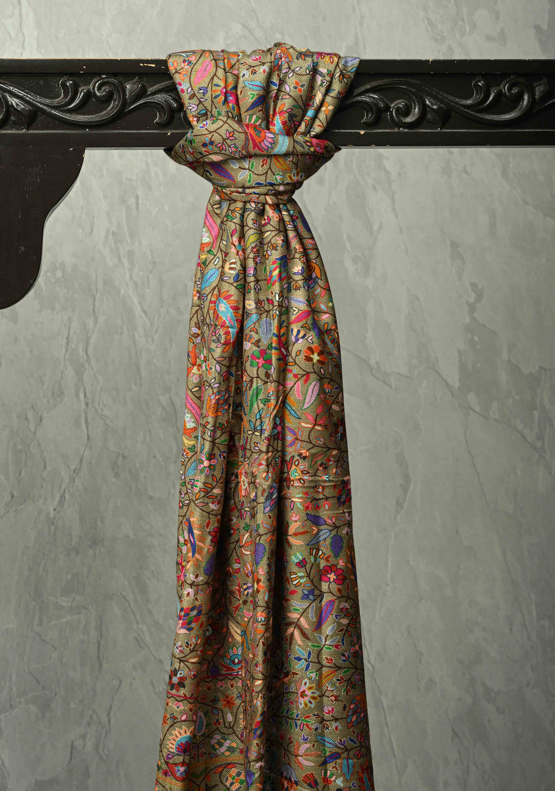 His & Her Dark Sage Green Floral Meenakari Jaal Stole & Sage Green Cashmere Fine Stole  Luxury Anniversary, Wedding & Return Gift Size 30 x 80