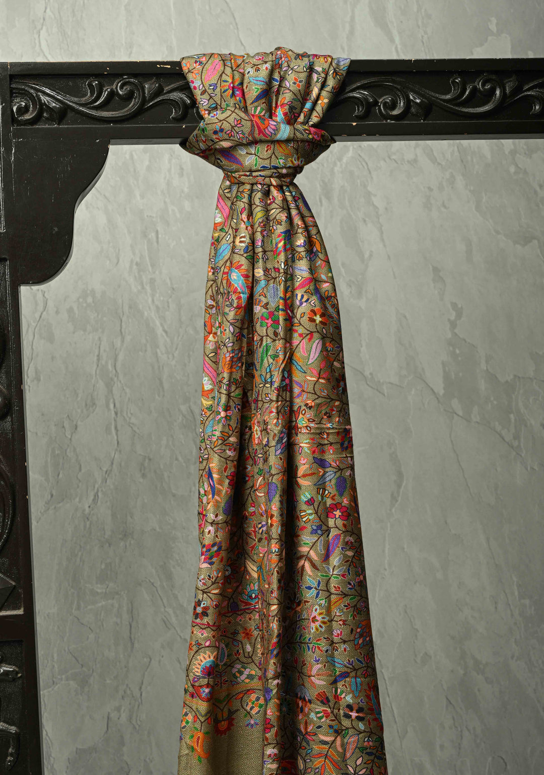 His & Her Dark Sage Green Floral Meenakari Jaal Stole & Sage Green Cashmere Fine Stole  Luxury Anniversary, Wedding & Return Gift Size 30 x 80