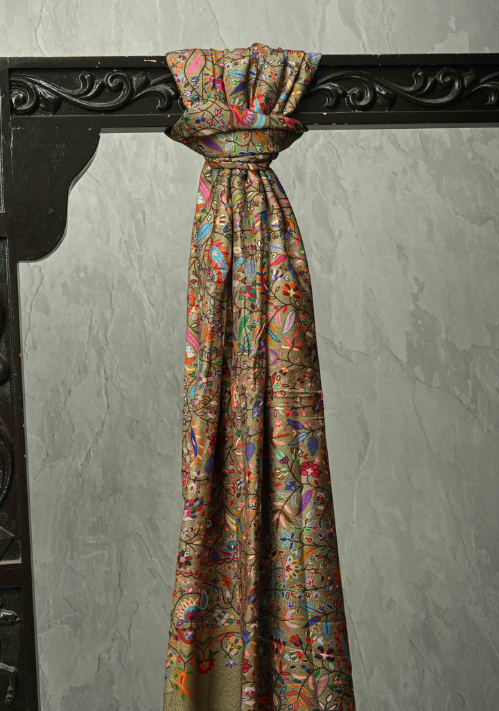 His & Her Dark Sage Green Floral Meenakari Jaal Stole & Sage Green Cashmere Fine Stole  Luxury Anniversary, Wedding & Return Gift Size 30 x 80