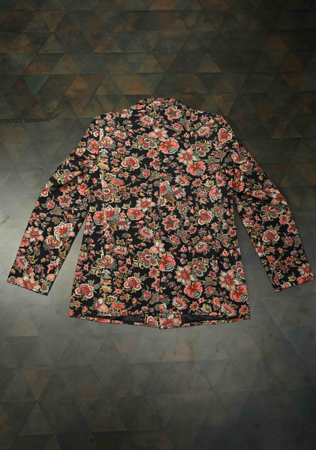 Black Floral Digital Print on Bandhgala Silk Full Jacket for Men with Zardozi and Sequins Embroidery  | Made To Order