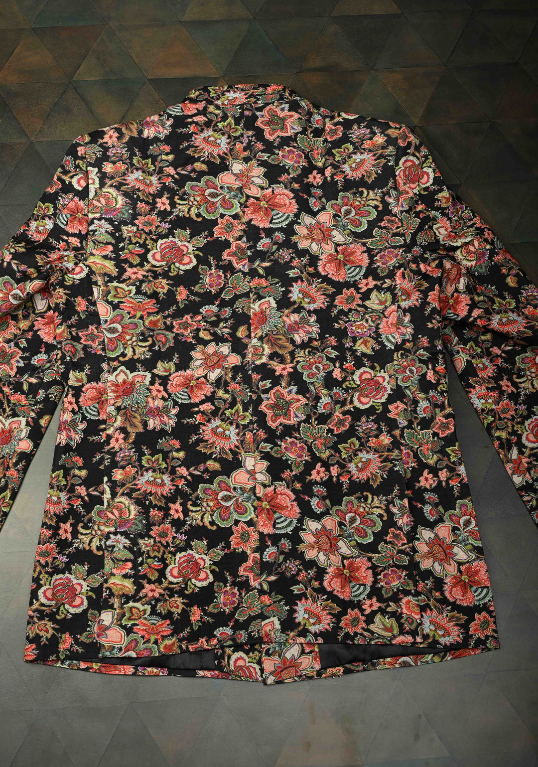 Black Floral Digital Print on Bandhgala Silk Full Jacket for Men with Zardozi and Sequins Embroidery  | Made To Order