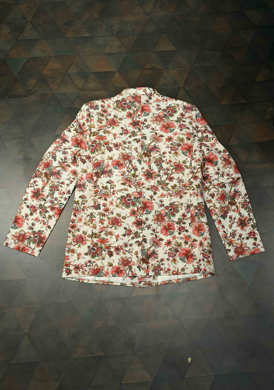 White Floral Digital Print on Bandhgala Silk Full Jacket for Men with Zardozi and Sequins Embroidery  | Made To Order