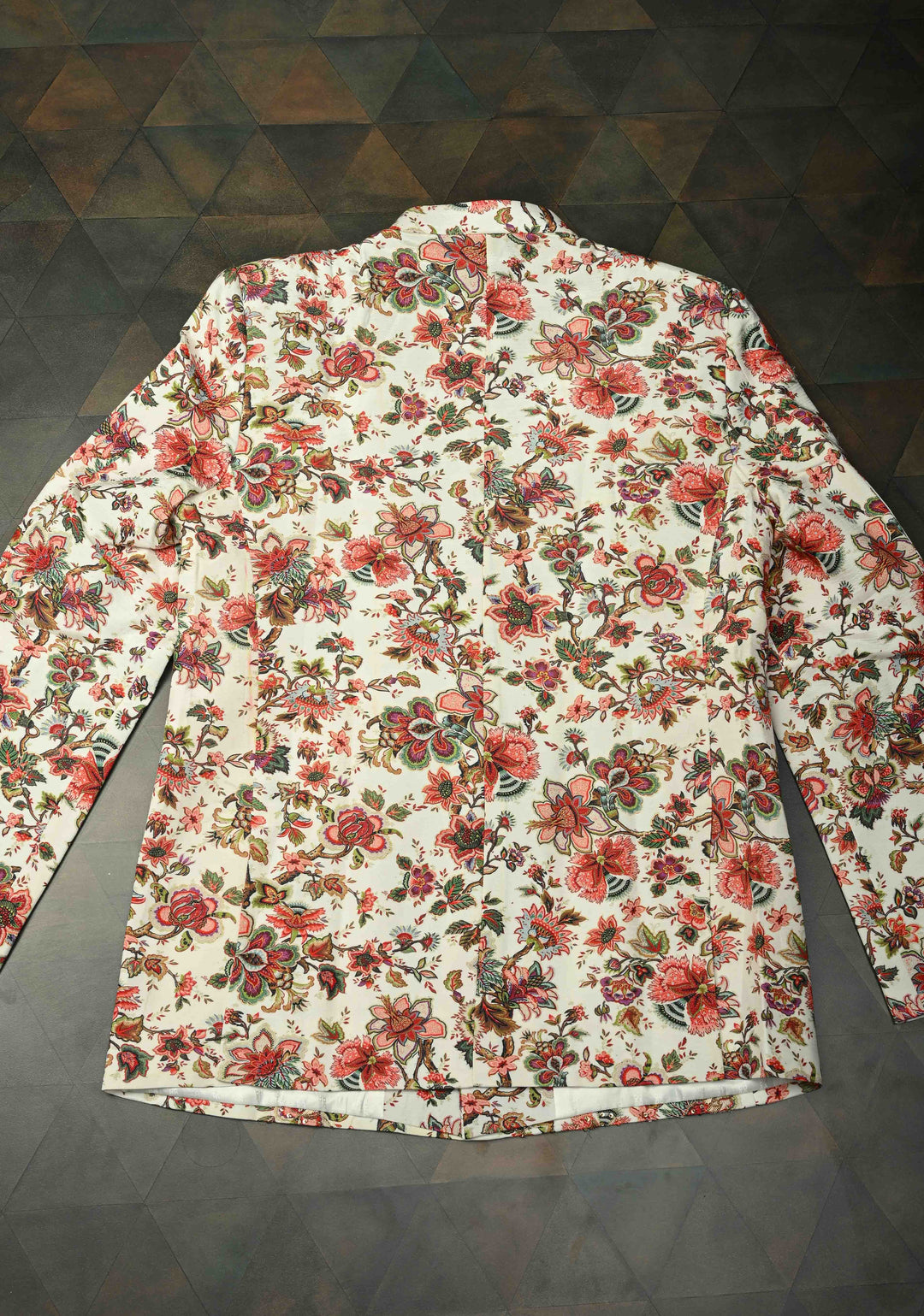 White Floral Digital Print on Bandhgala Silk Full Jacket for Men with Zardozi and Sequins Embroidery  | Made To Order