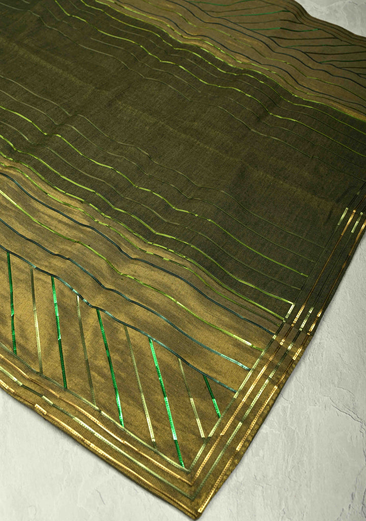 Olive Green Ombre Zari Cashmere Pashmina Reversible Shawl for Men & Women, 38 x 77
