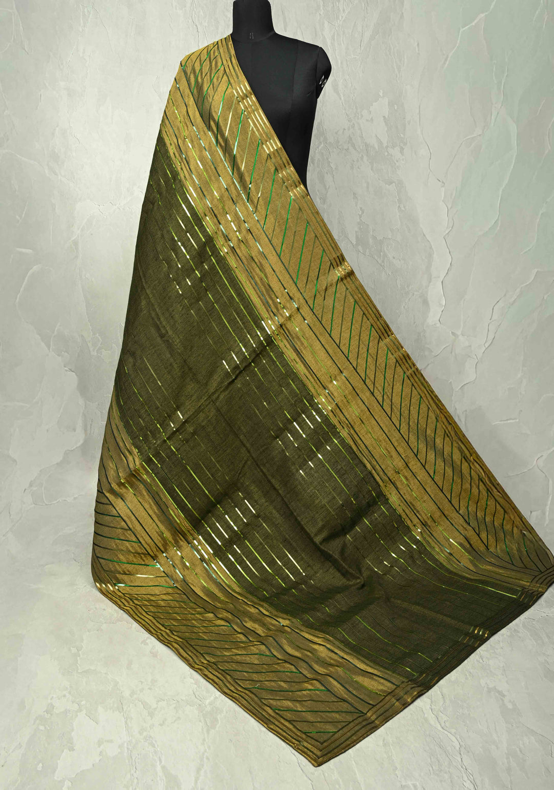 Olive Green Ombre Zari Cashmere Pashmina Reversible Shawl for Men & Women, 38 x 77