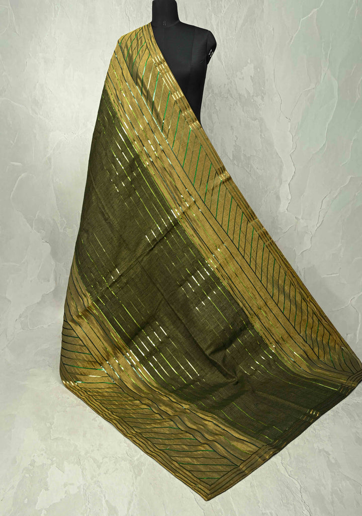 Olive Green Ombre Zari Cashmere Pashmina Reversible Shawl for Men & Women, 38 x 77