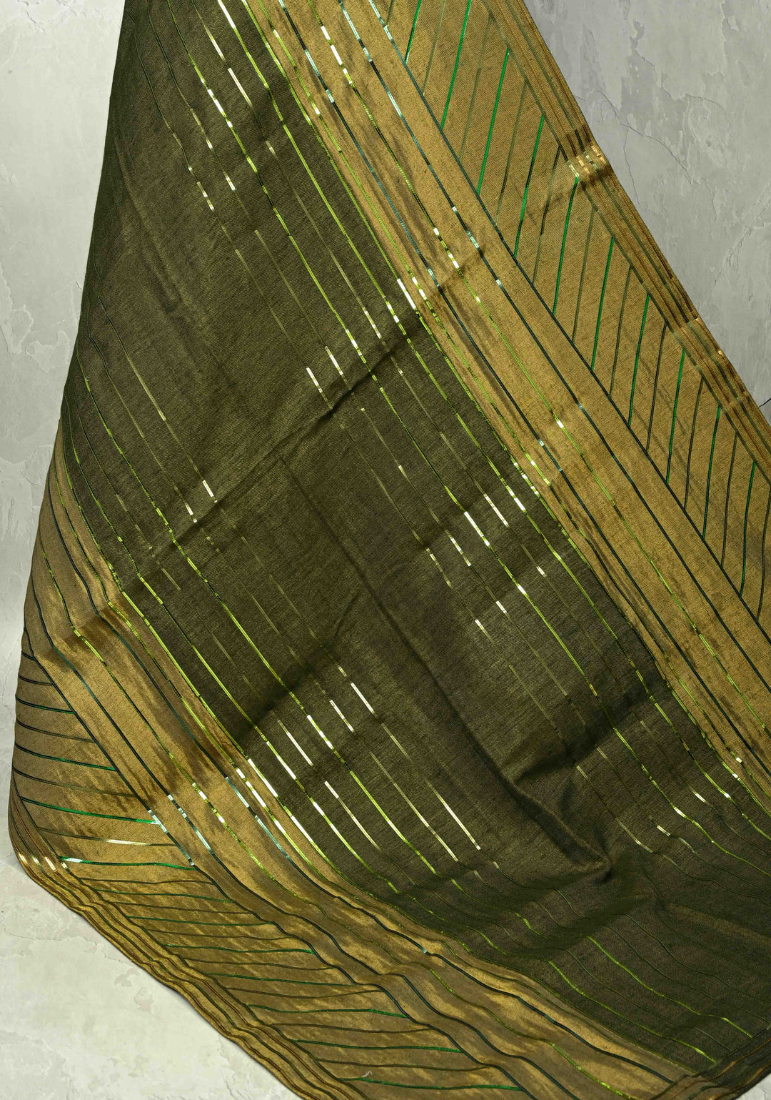 Olive Green Ombre Zari Cashmere Pashmina Reversible Shawl for Men & Women, 38 x 77