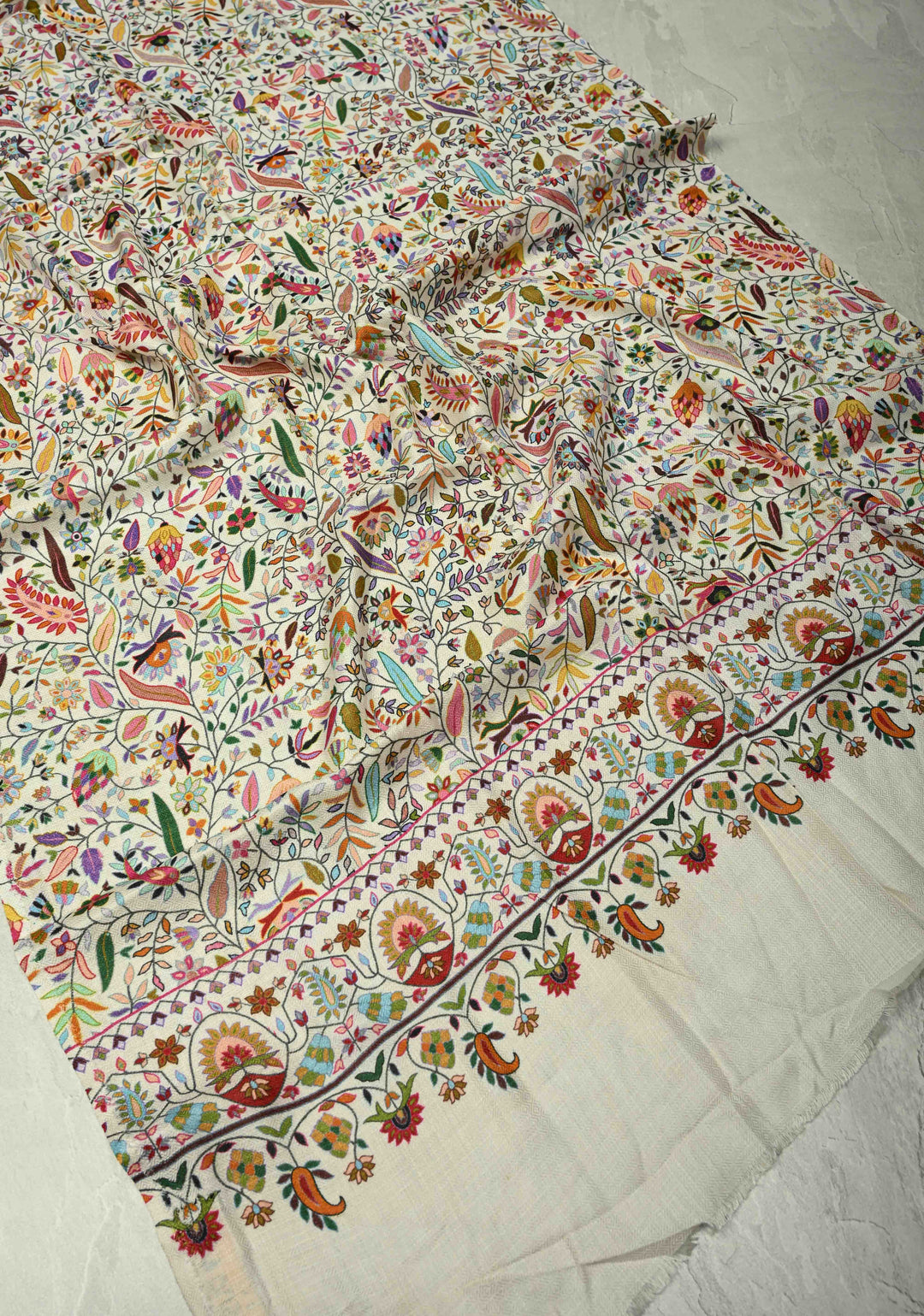 White Floral Meenakari Jaal Brocade on Shawl Size 30x 84