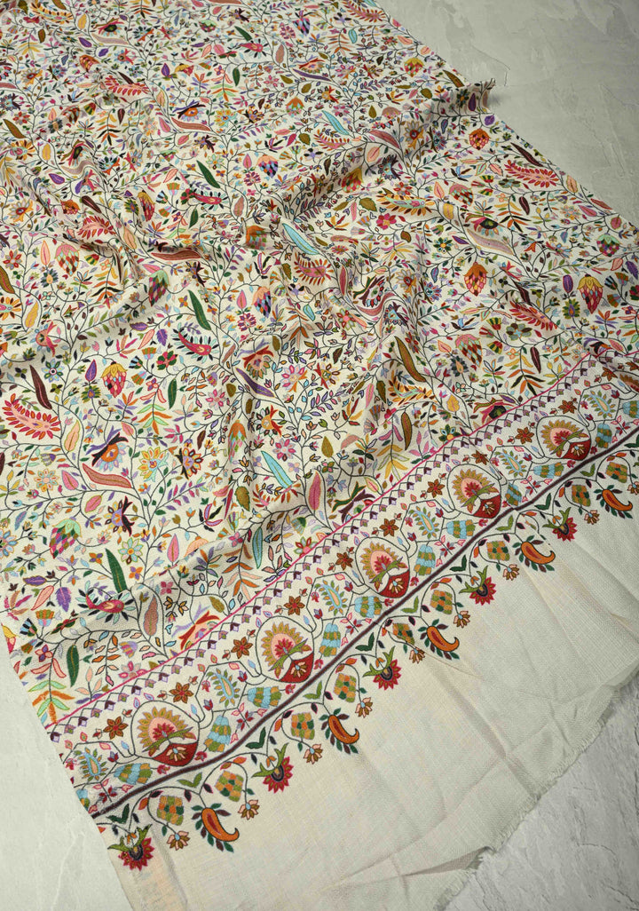 White Floral Meenakari Jaal Brocade on Shawl Size 30x 84