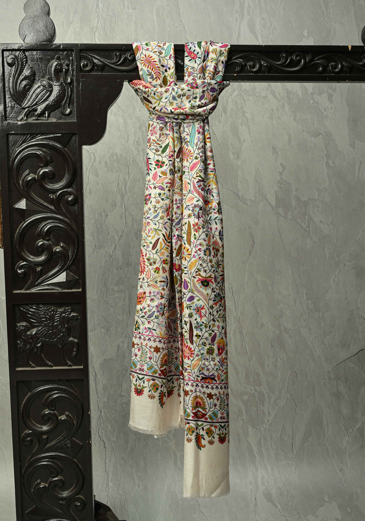 White Floral Meenakari Jaal Brocade on Shawl Size 30x 84