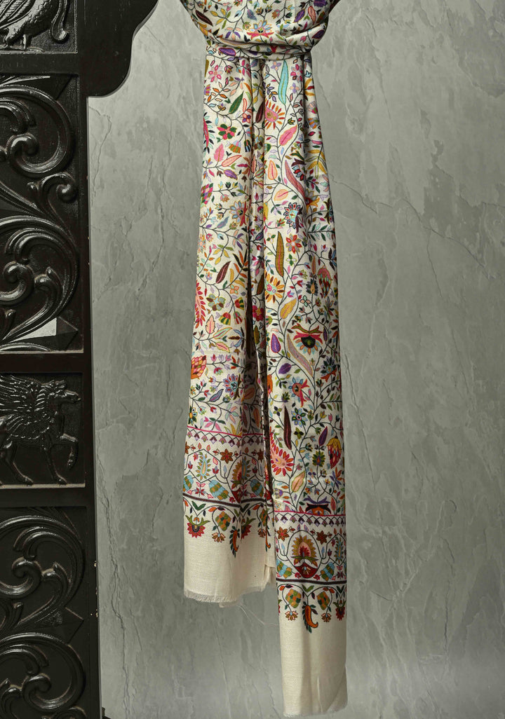 White Floral Meenakari Jaal Brocade on Shawl Size 30x 84