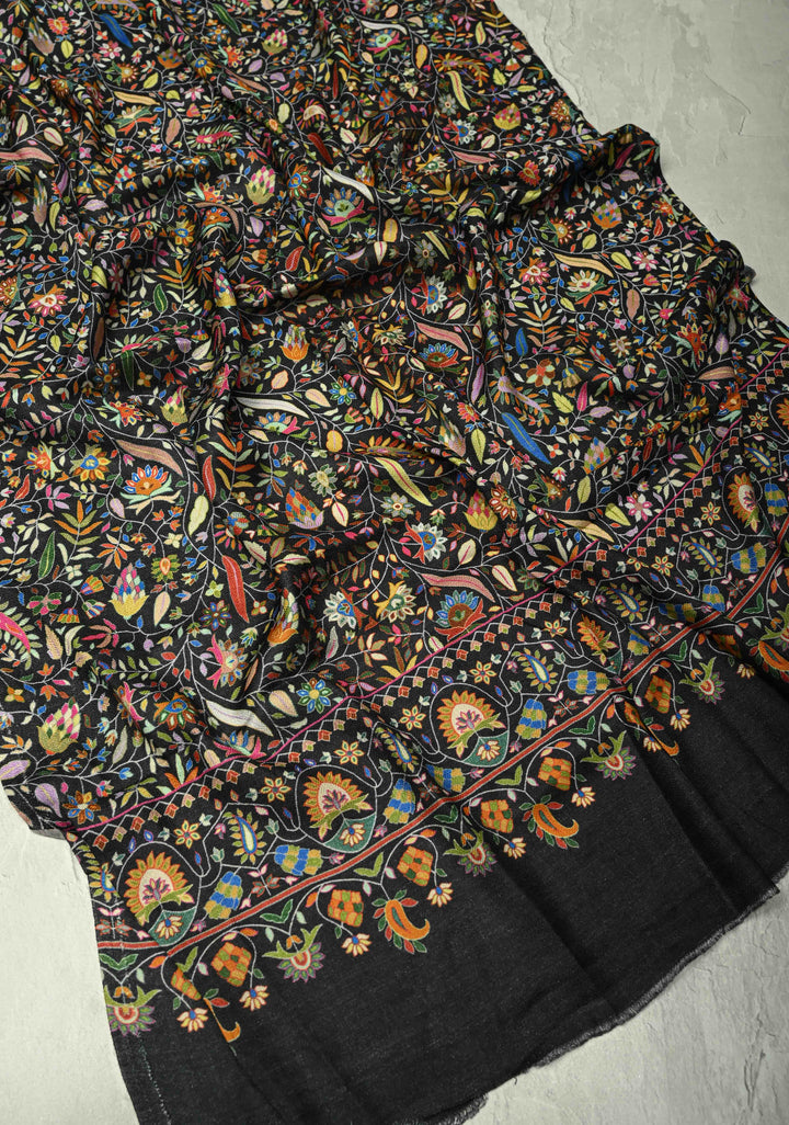 Black Floral Meenakari Jaal Brocade on Shawl Size 30x 84