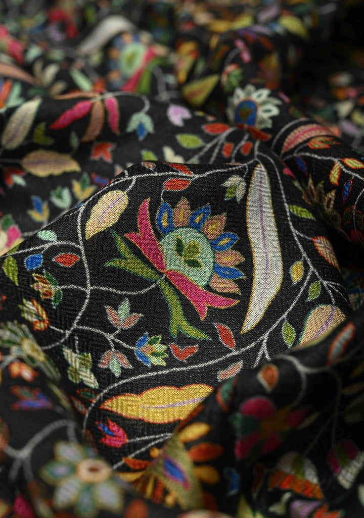 Black Floral Meenakari Jaal Brocade on Shawl Size 30x 84