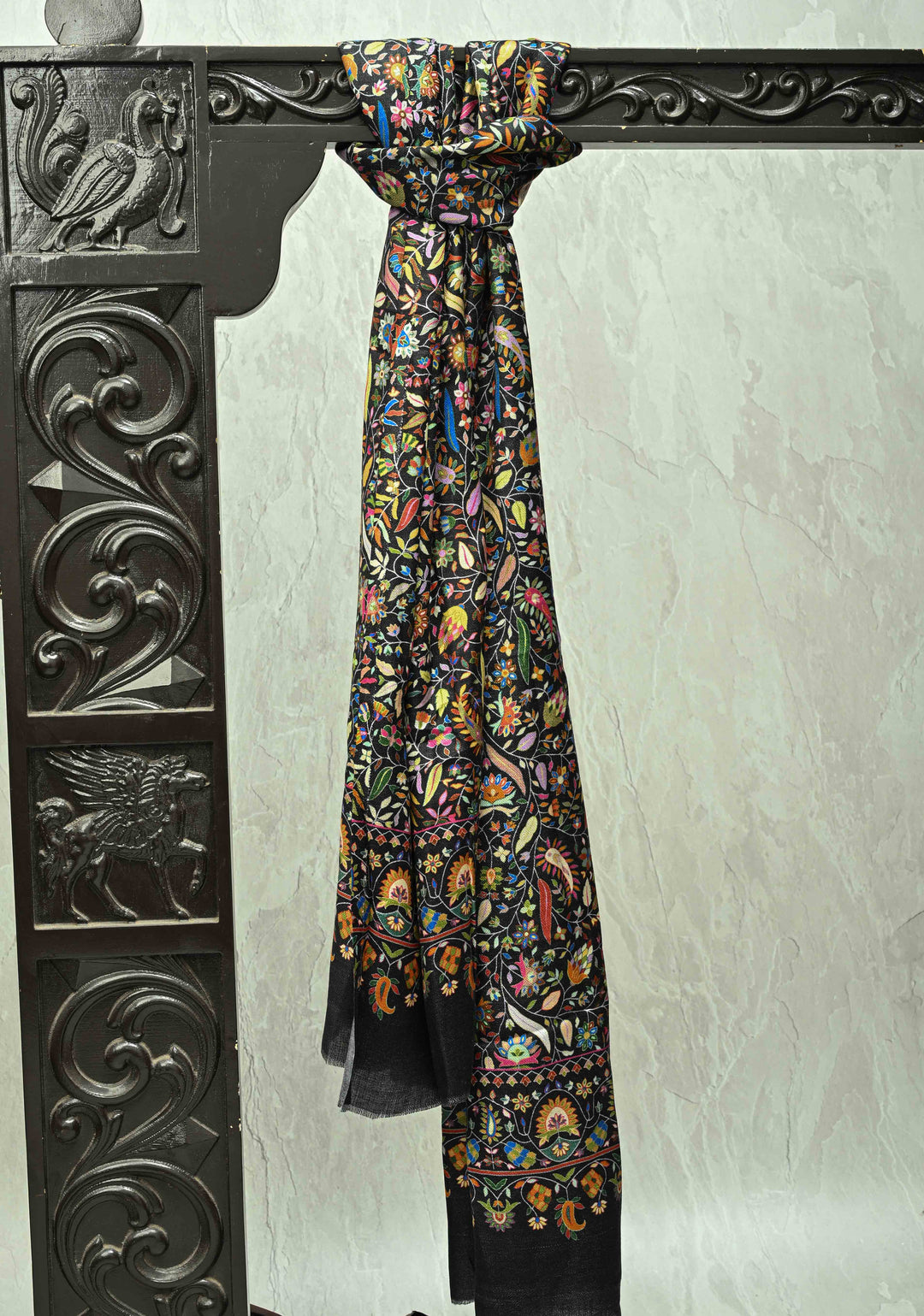 Black Floral Meenakari Jaal Brocade on Shawl Size 30x 84