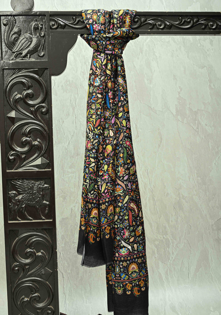 Black Floral Meenakari Jaal Brocade on Shawl Size 30x 84