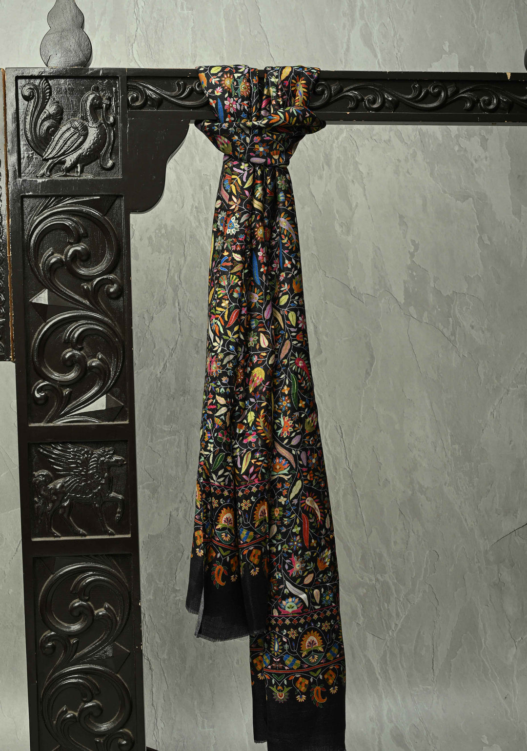 Black Floral Meenakari Jaal Brocade on Shawl Size 30x 84