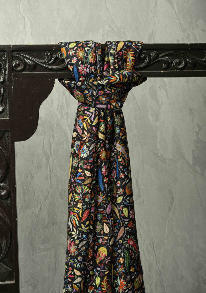Black Floral Meenakari Jaal Brocade on Shawl Size 30x 84