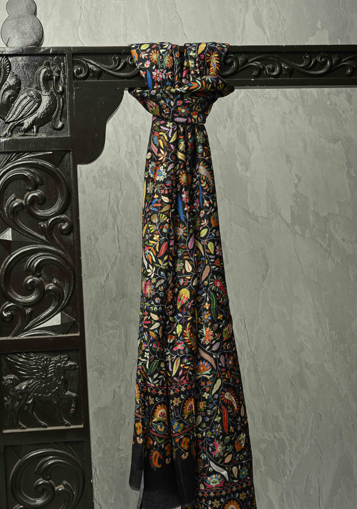 Black Floral Meenakari Jaal Brocade on Shawl Size 30x 84