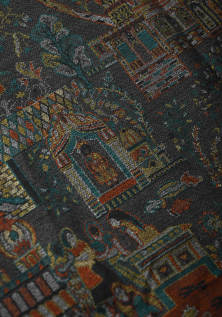 Midnight Blue Meenakari Brocade on Shawl Size 30x 81