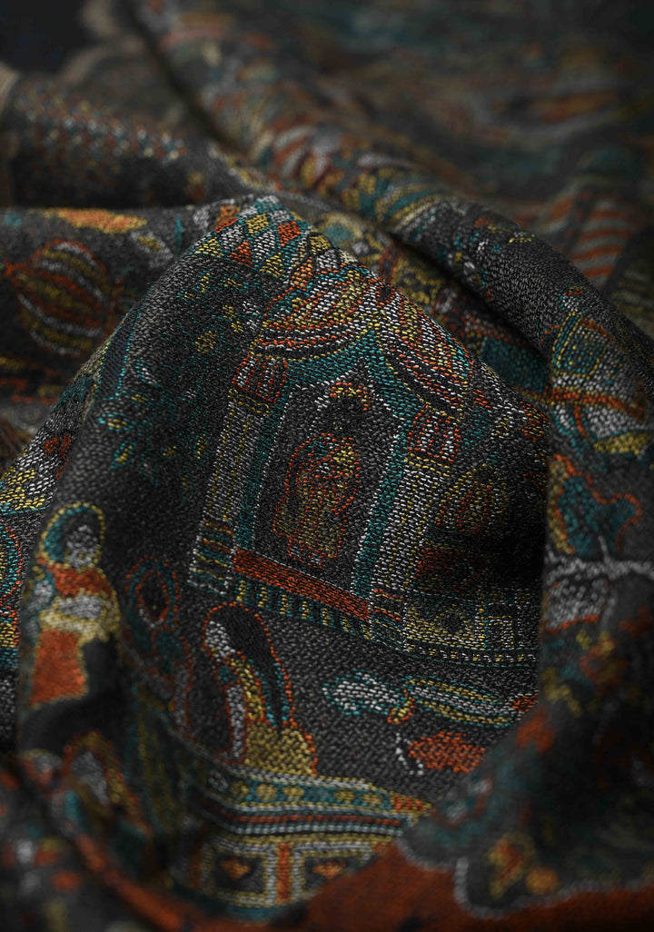 Midnight Blue Meenakari Brocade on Shawl Size 30x 81