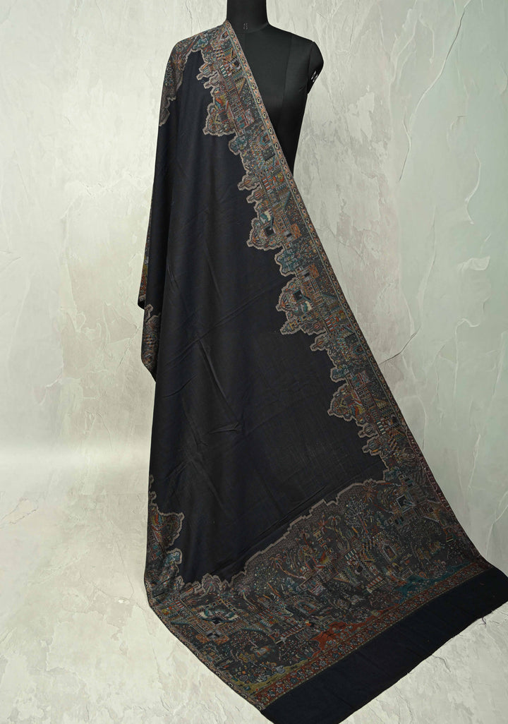 Midnight Blue Meenakari Brocade on Shawl Size 30x 81
