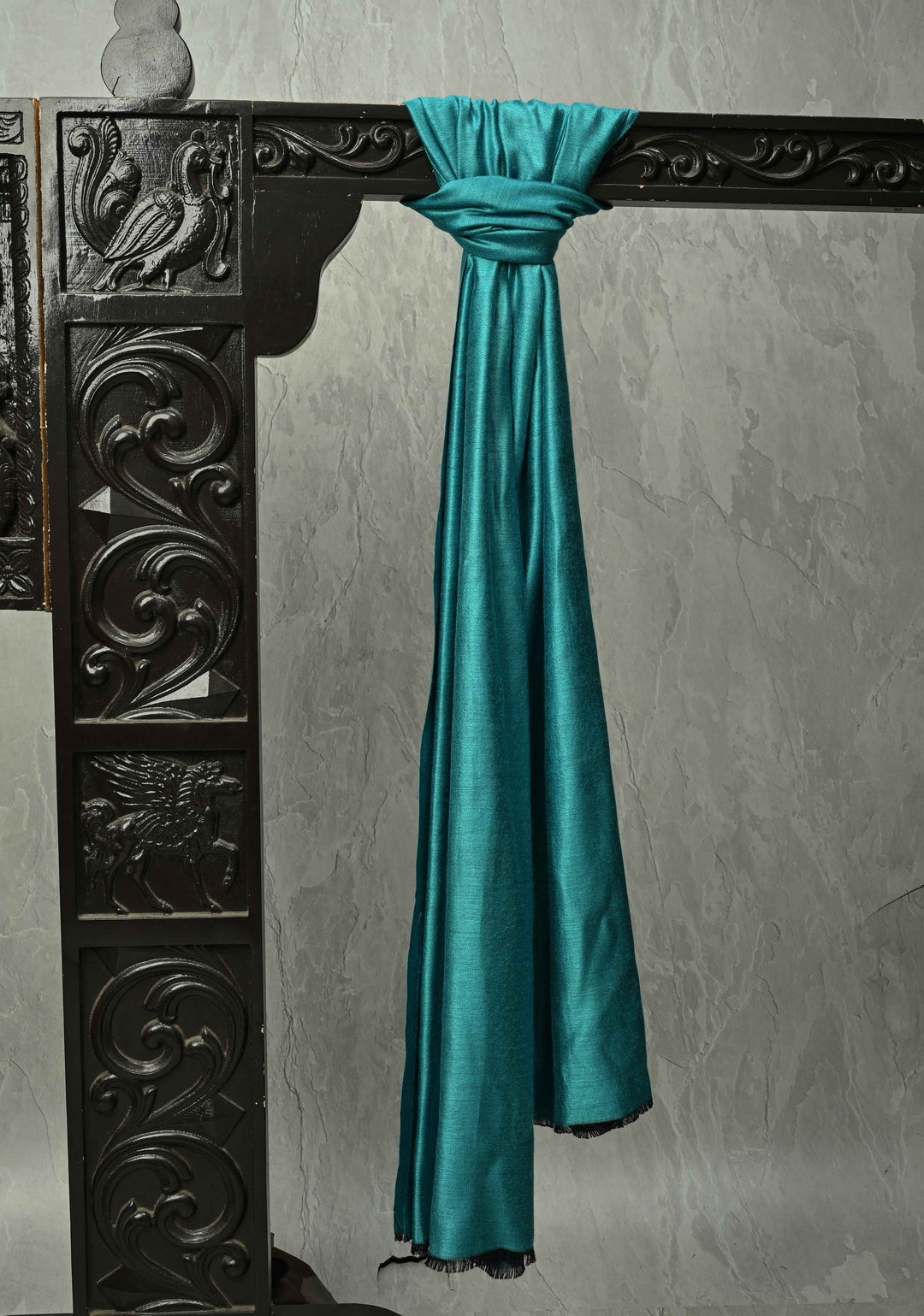 His & Her Gray Floral Meenakari Jaal  on Stole & Turquoise Cashmere Fine Wool Stole - Luxury Anniversary, Wedding & Return Gift Size 30 x 80