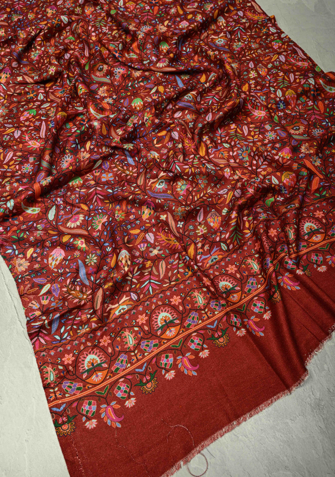 Deep Red Floral Meenakari Jaal Brocade on Shawl Size 30x 75