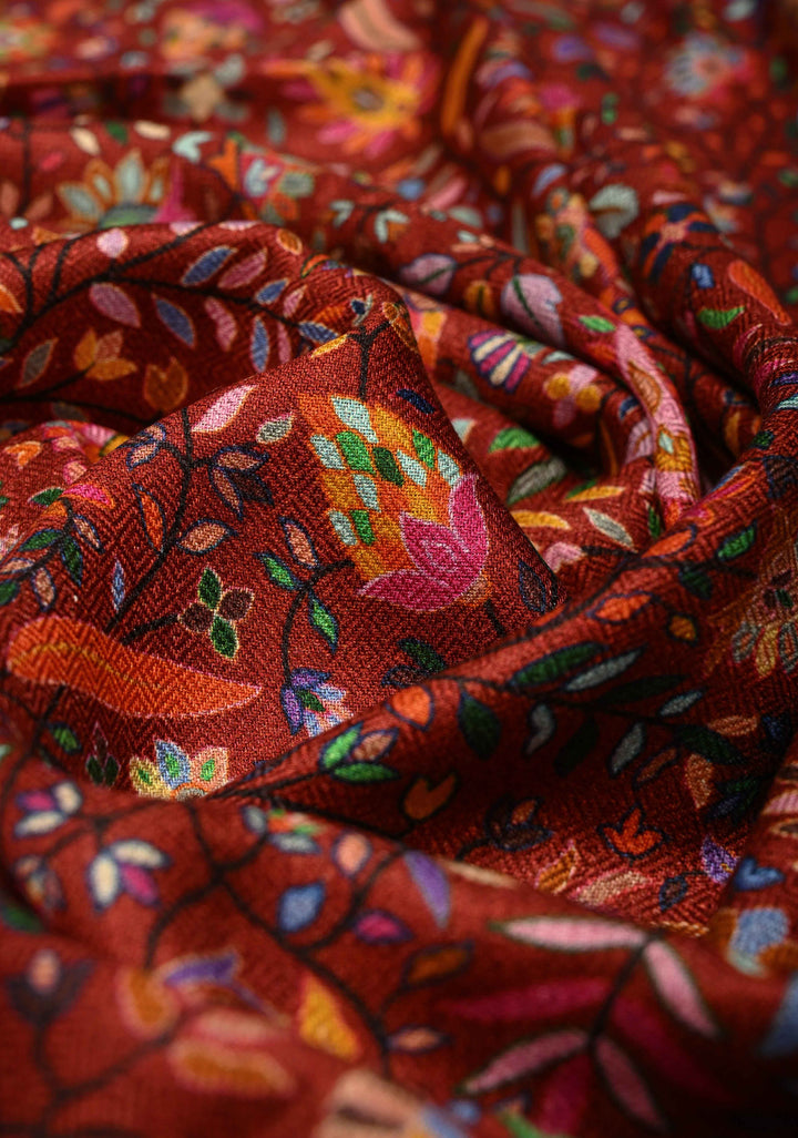 Deep Red Floral Meenakari Jaal Brocade on Shawl Size 30x 75