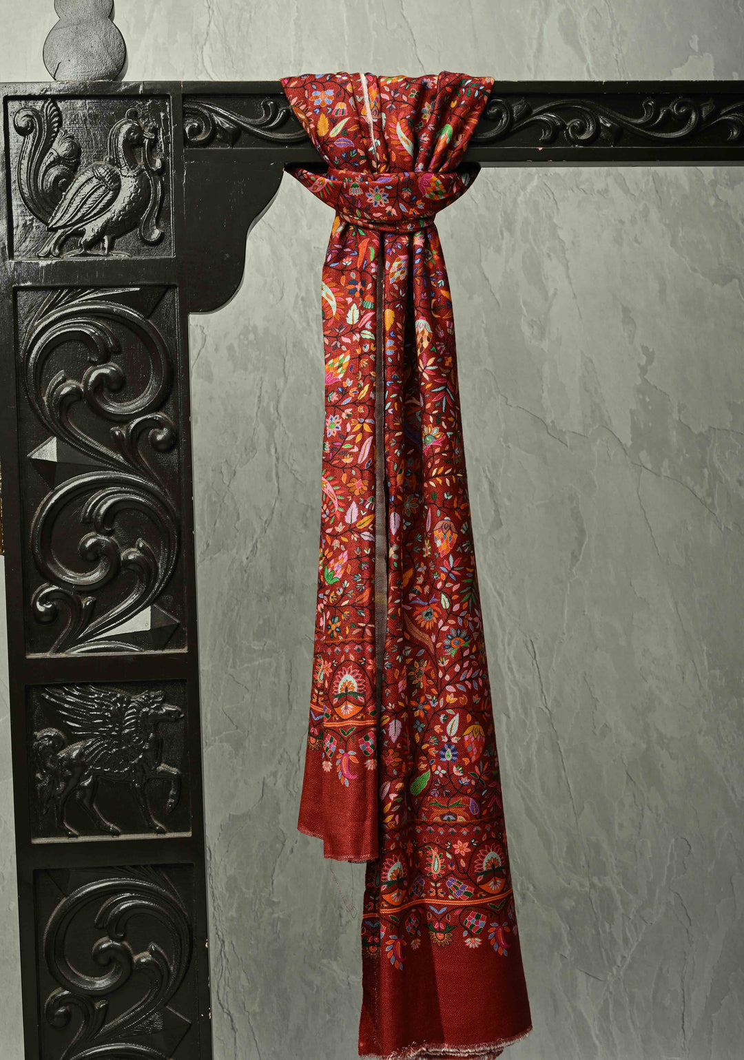 Deep Red Floral Meenakari Jaal Brocade on Shawl Size 30x 75