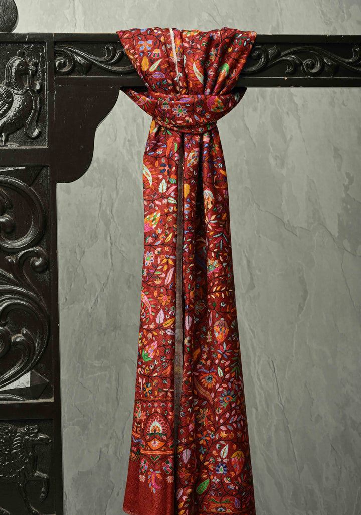 Deep Red Floral Meenakari Jaal Brocade on Shawl Size 30x 75