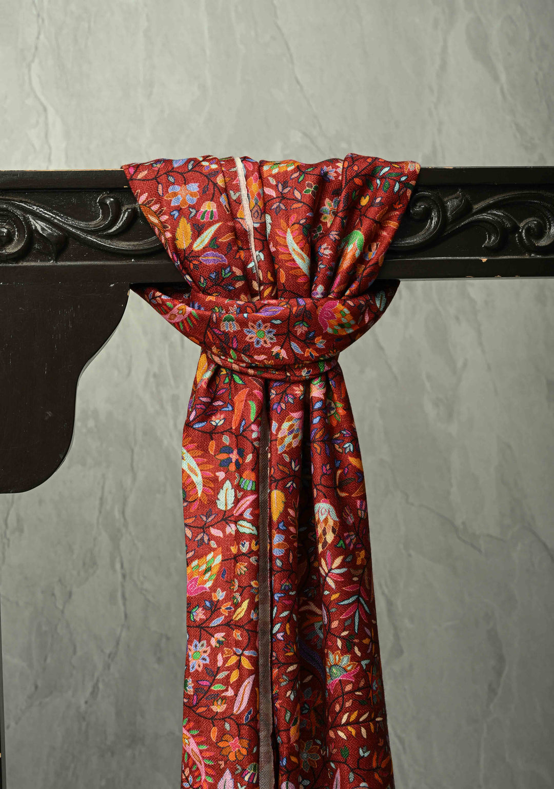 Deep Red Floral Meenakari Jaal Brocade on Shawl Size 30x 75