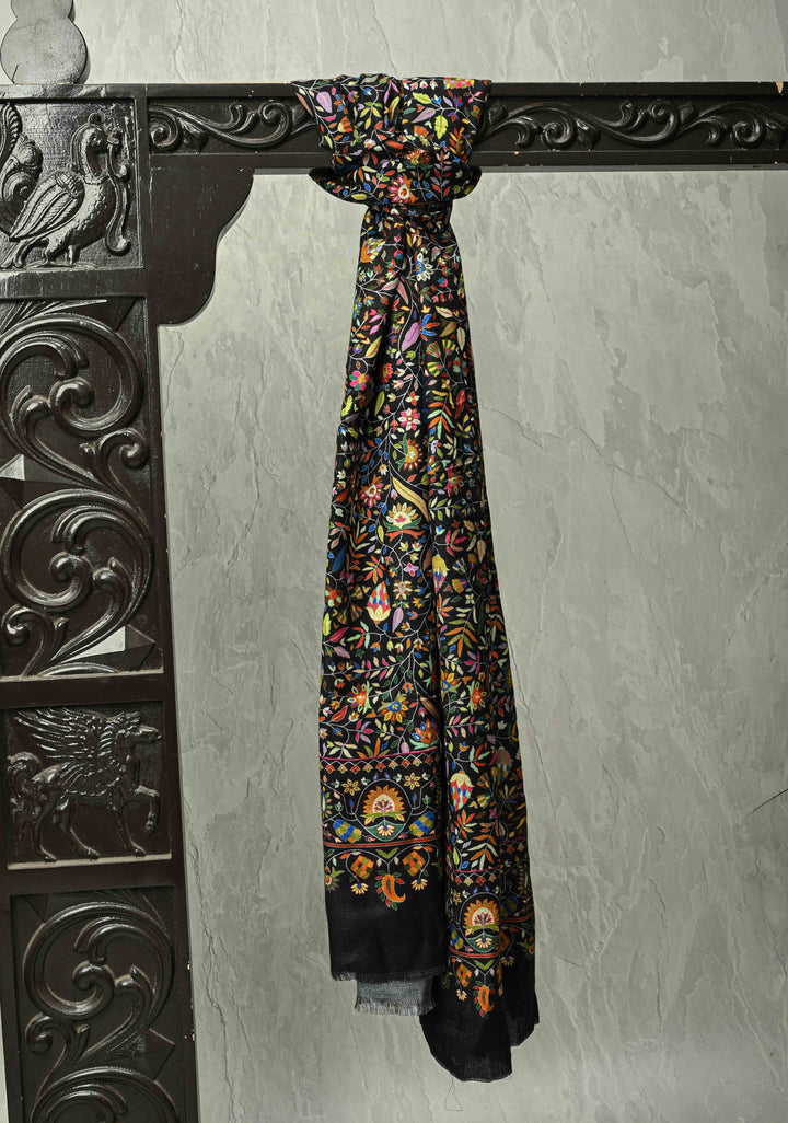 Stunning Black Floral Meenakari Jaal Stole & Charcoal Black Fine Stole  Luxury Anniversary, Wedding & Return Gift Size 30 x 80