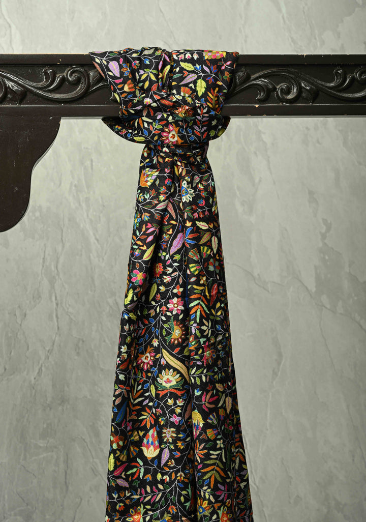 Stunning Black Floral Meenakari Jaal Stole & Charcoal Black Fine Stole  Luxury Anniversary, Wedding & Return Gift Size 30 x 80