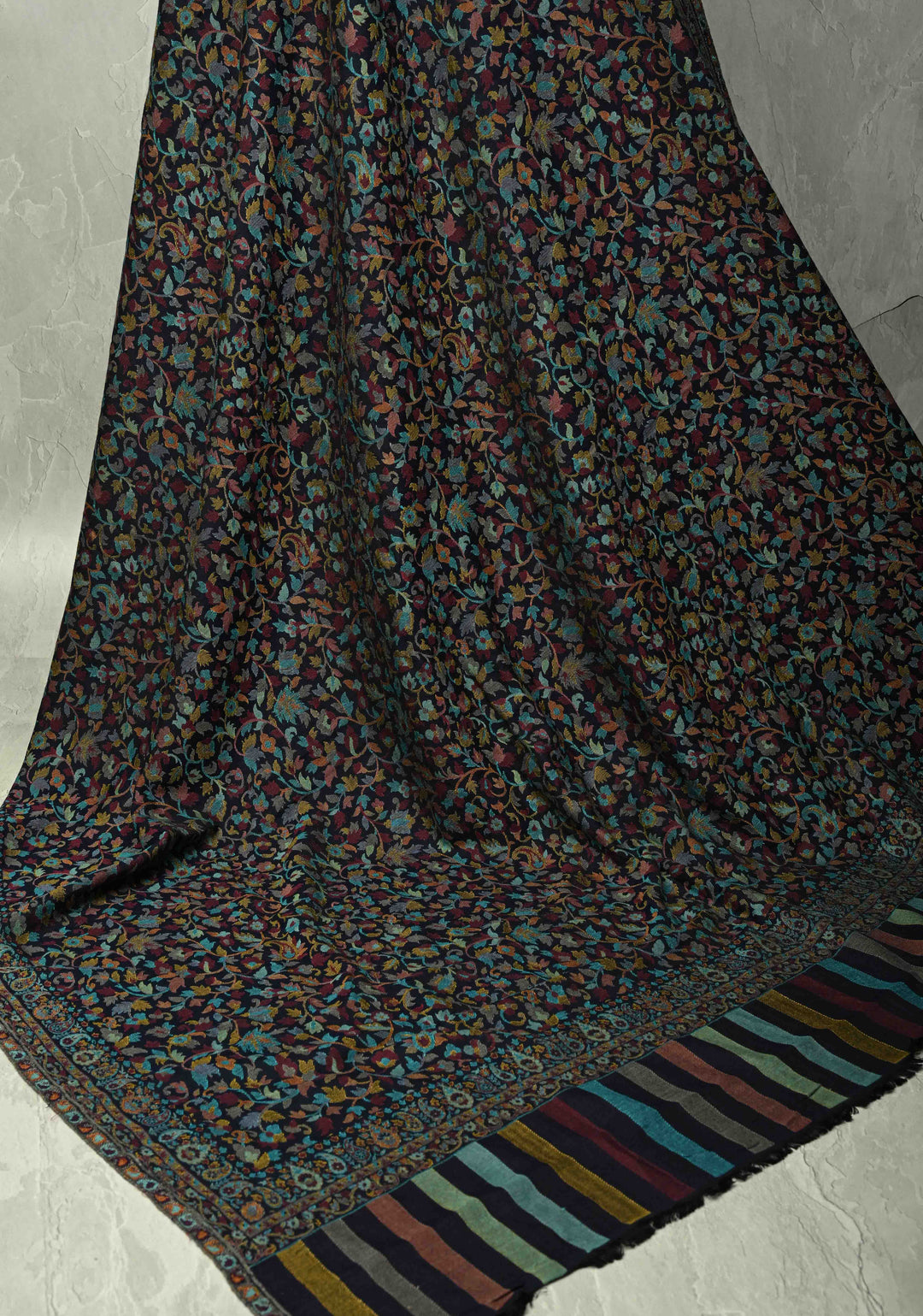 Blue Meenakari Floral Brocade Jaal Cashmere Fine Wool Full Shawl for Men & Women