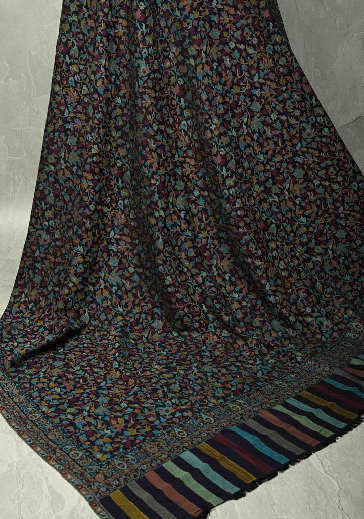 Blue Meenakari Floral Brocade Jaal Cashmere Fine Wool Full Shawl for Men & Women