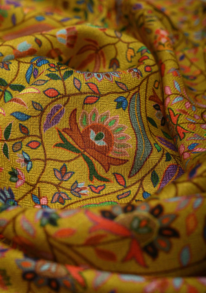 His & Her Yellow Floral Meenakari Jaal Stole & Yellowish Green Cashmere Fine Wool Stole - Luxury Anniversary, Wedding & Return Gift SizeSize 30 x 83