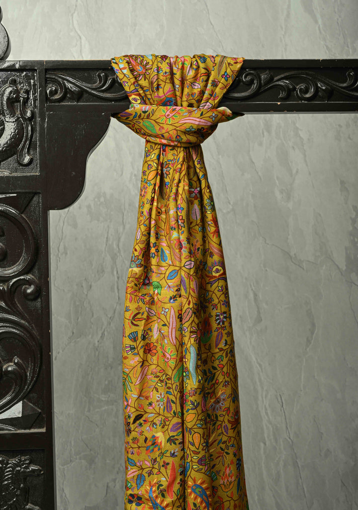 His & Her Yellow Floral Meenakari Jaal Stole & Yellowish Green Cashmere Fine Wool Stole - Luxury Anniversary, Wedding & Return Gift SizeSize 30 x 83